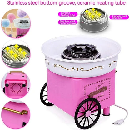 Cotton Candy Machine, Mini Electric Cotton Candy Maker, for Family Birthday Party, Including A Spoon and 10 Bamboo Sticks 3 Plastic Candy Sticks