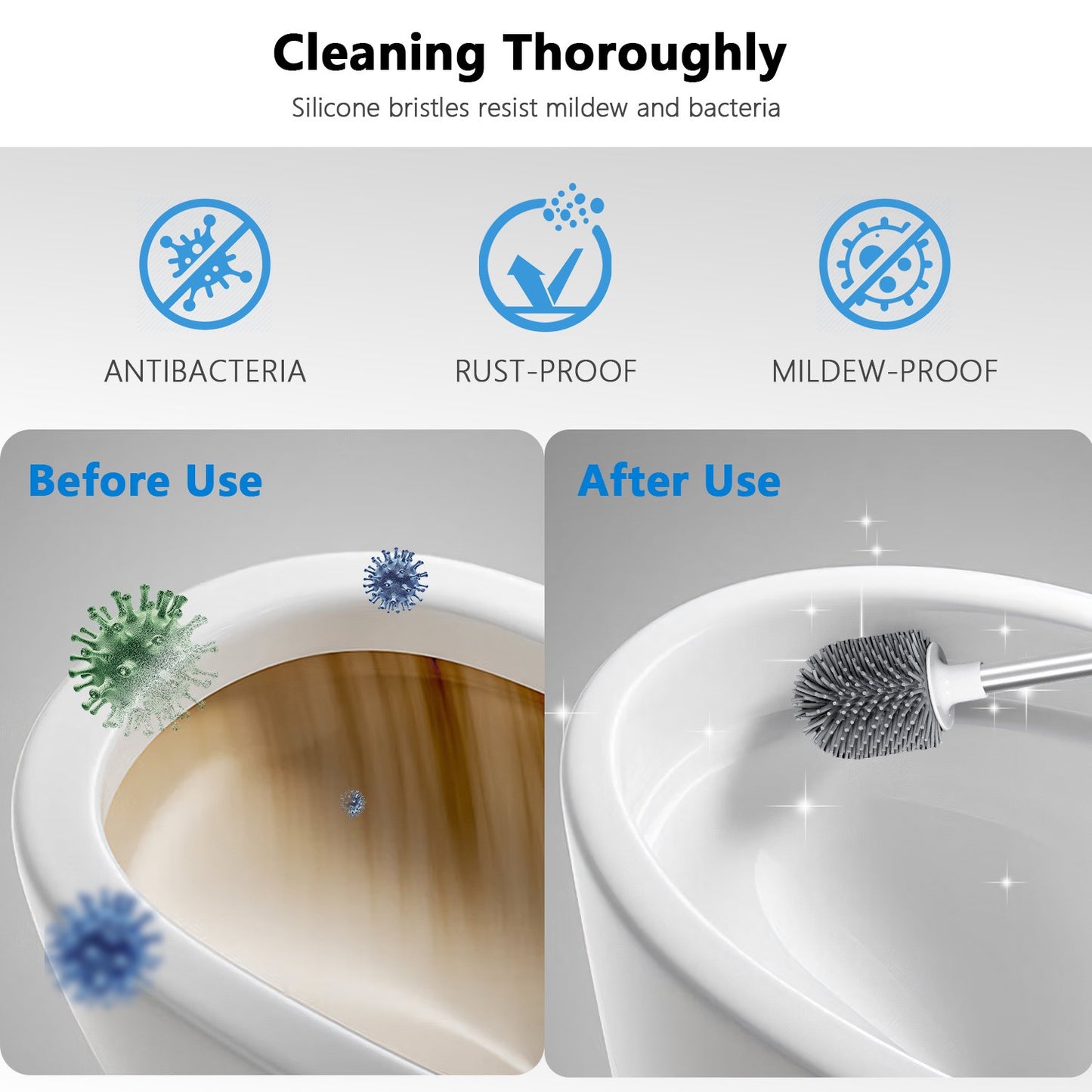 Toilet Brush with Wall Mount and Water Drawer – Long Handle Silicone Cleaner for Quick Dry Bathroom Cleaning