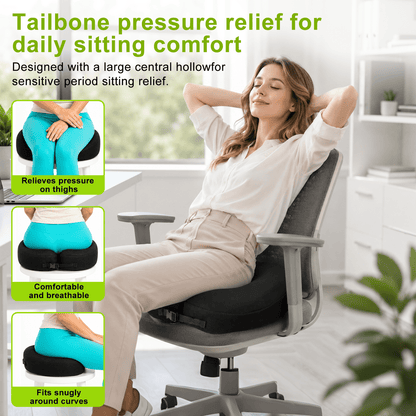 Merryhome Donut Pillow Seat Cushion for Tailbone Pain Relief and Hemorrhoid Relief, Memory Foam Donut Chair Cushion for Postpartum, Pregnancy, Sciatica and Coccyx Pain Relief, Black