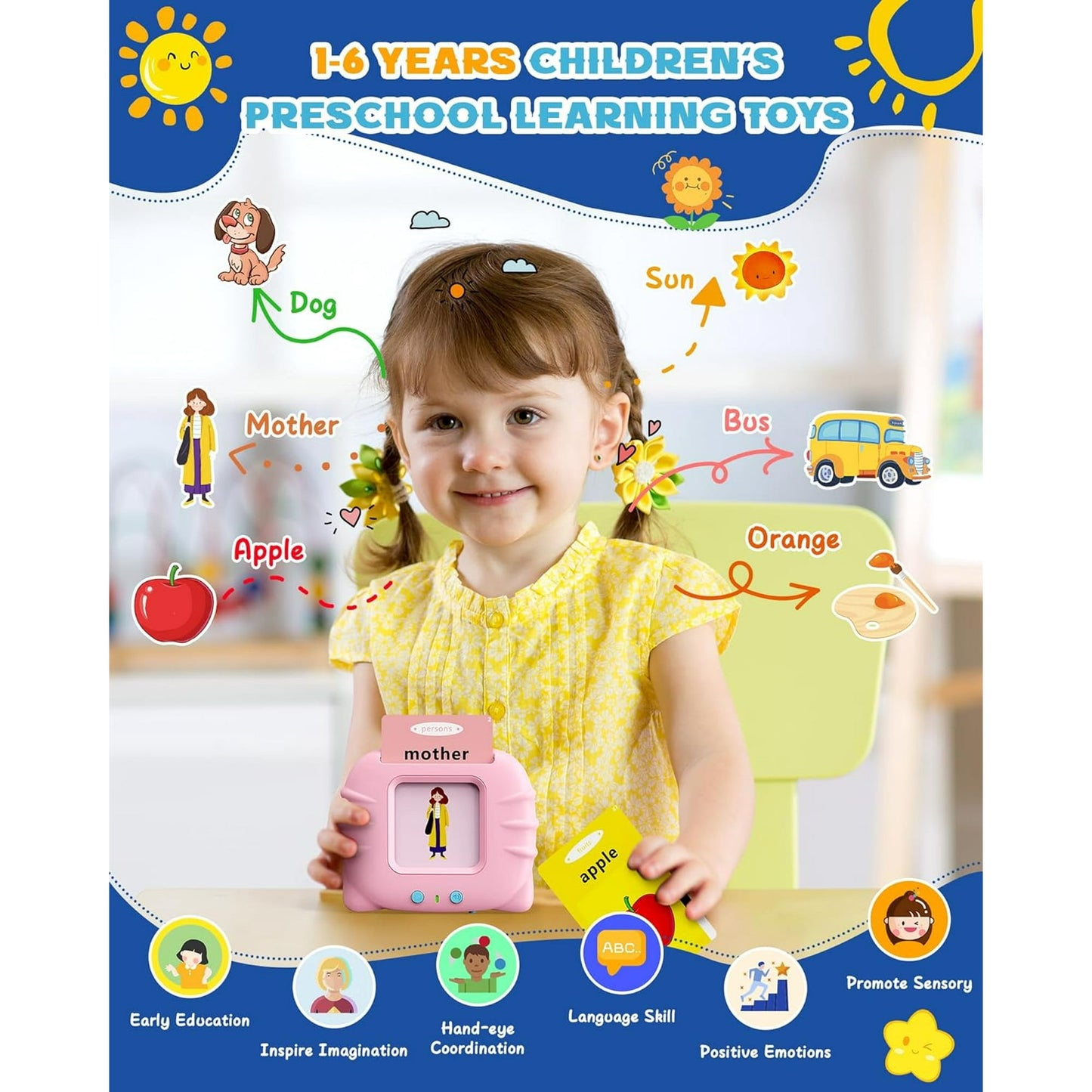 Talking Flash Cards Toys, Pocket Speech Therapy Autism Sensory Toys, Educational Montessori Toys for Birthday