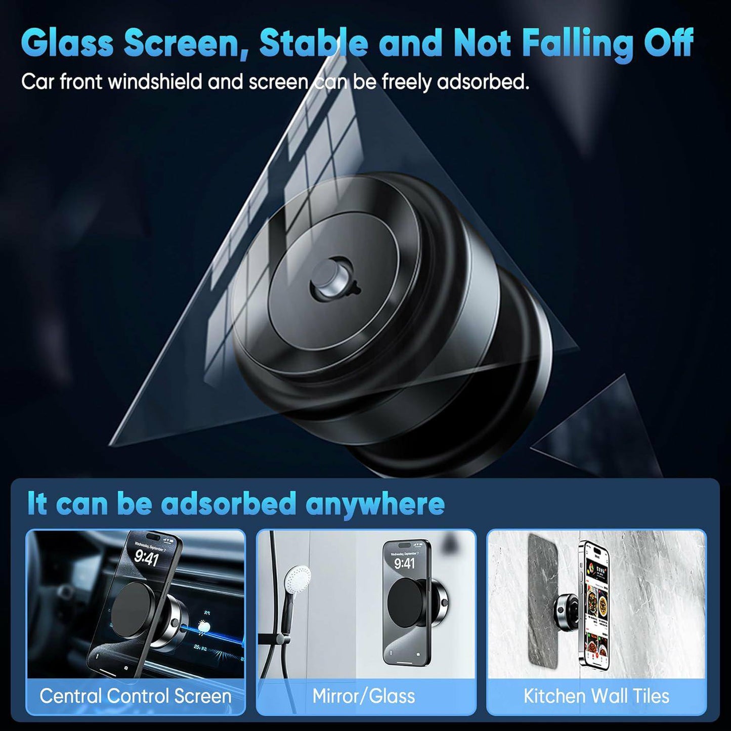 Car Phone Holder for Magsafe - 78 lbs Strongest Suction Cup, 2400gf Magnetic Car Mount, 360° Adjustable for iPhone 16/15/14/13/12 Pro Max Plus, Carbon Fiber Design（Silver）