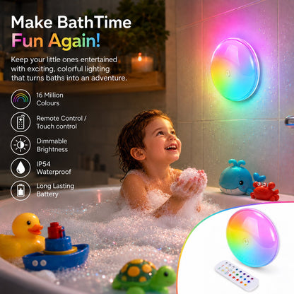 Henotian Rechargeable Shower Light, 10000mAh Wireless Ceiling Lamp, 300LM IP54 Water Resistant, 12 Rgb Colors, Remote and Touch Control, Magnetic Mount for Bathroom, Bedroom, Closet