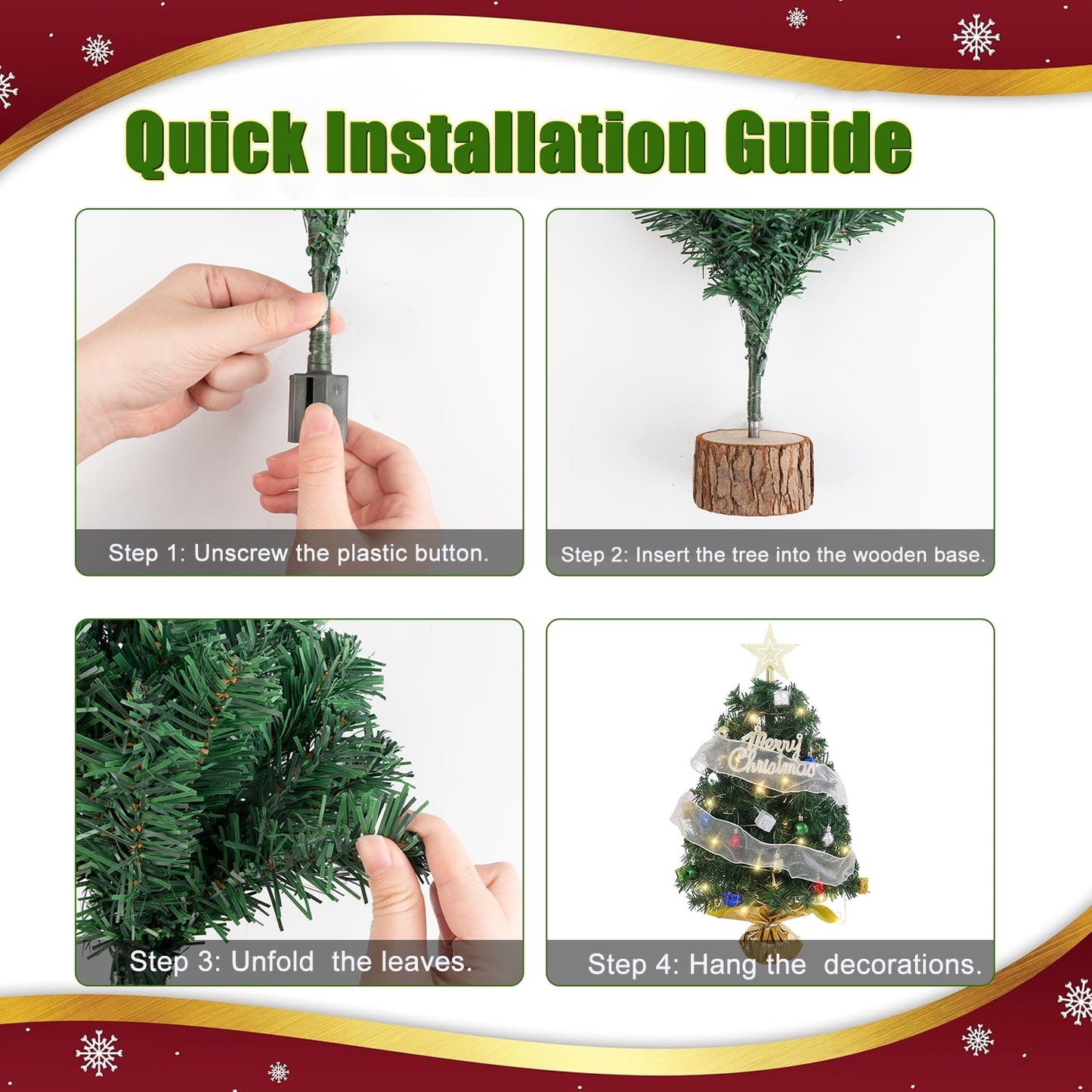 Mini Tabletop Christmas Tree Kit with LED Lights, Ornaments, Gift Boxes & Star Topper – Battery Operated Holiday Decor for Home & Office