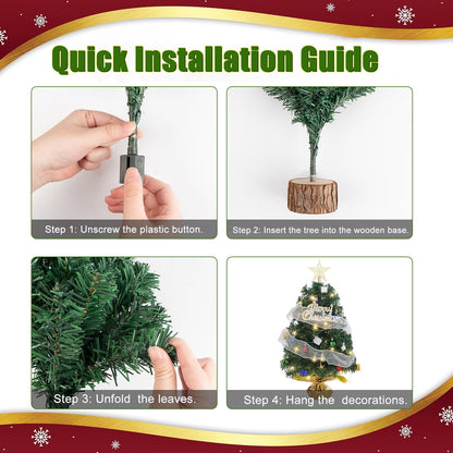 Mini Tabletop Christmas Tree Kit with LED Lights, Ornaments, Gift Boxes & Star Topper – Battery Operated Holiday Decor for Home & Office