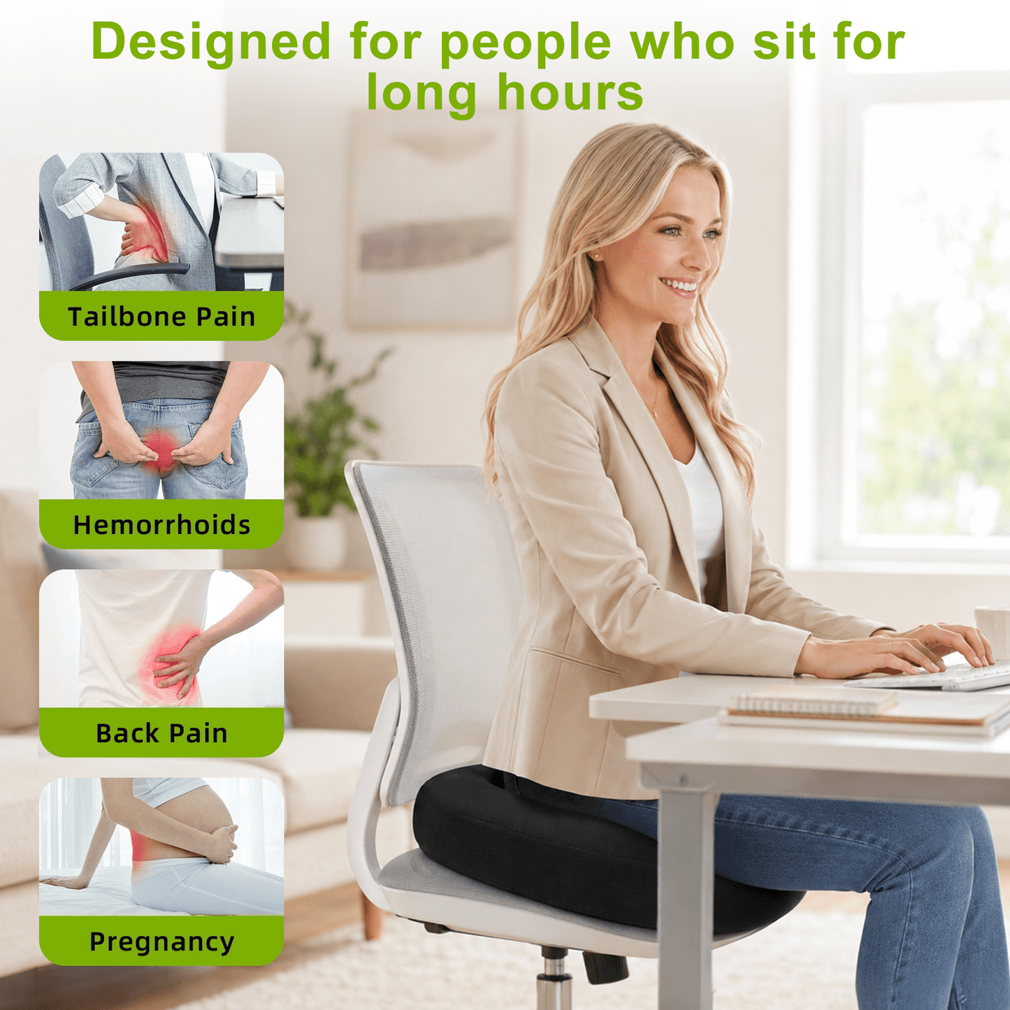 Merryhome Donut Pillow Seat Cushion for Tailbone Pain Relief and Hemorrhoid Relief, Memory Foam Donut Chair Cushion for Postpartum, Pregnancy, Sciatica and Coccyx Pain Relief, Black