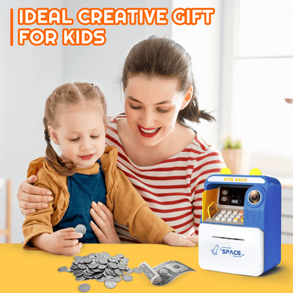 Kidsjoy Piggy Bank Toy, ATM Savings Bank Cashier Early Learning with Password Protection Money Bank Money Scroll Saving Box for Boys and Girls, Blue