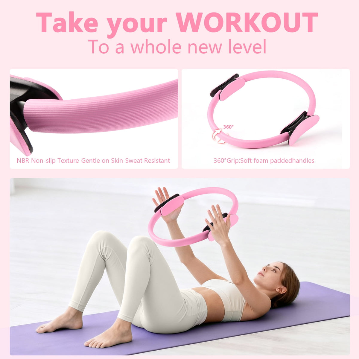 Merryhome 5‑in‑1 Pilates Ring Set – 15" Pilates Ring, 9.8" Mini Ball, 70" Stretch Strap, Resistance Band, NBR Material, Home Workout Kit for Women