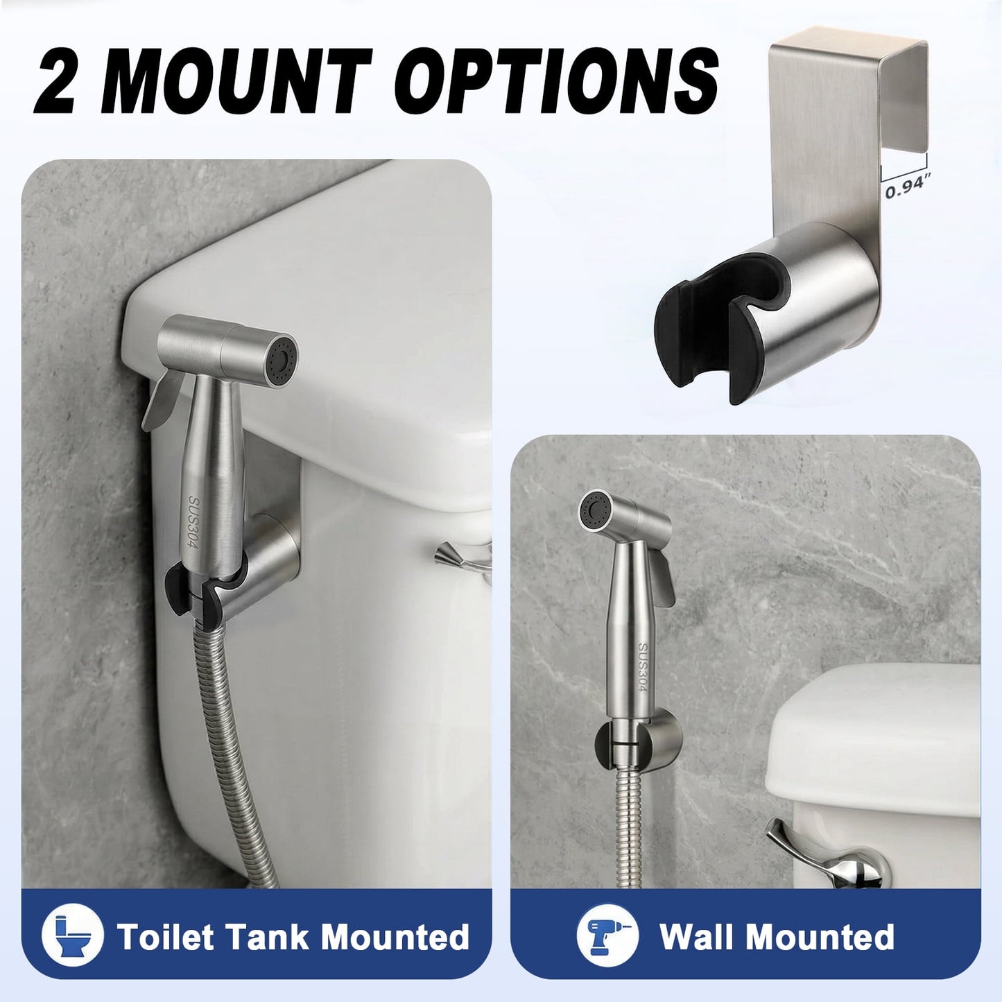 Merryhome Handheld Bidet Sprayer for Toilet, Stainless Steel Bidet Attachment with Adjustable Pressure, Cloth Diaper Sprayer and Feminine Wash