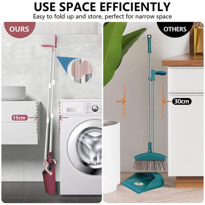 Broom and Dustpan Set with Self-Cleaning Teeth, Adjustable 51.2-inch Handle, Upright Dustpan, Durable Bristles – Purple Cleaning Kit for Home, Kitchen, Office & Pet Hair