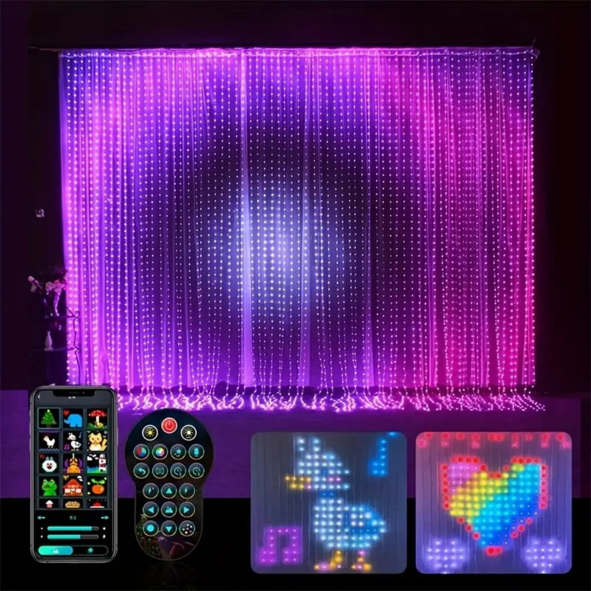 Merryhome RGB Curtain Lights 1m x 1m, App Controlled Music Sync LED String Lights, Waterproof Indoor Outdoor Decor for Bedroom Party Wedding Halloween Christmas Yard, Gift Box Included