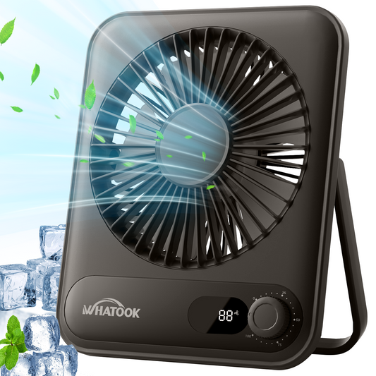 Desk Fan Portable Fan Rechargeable 2000mAh Personal Fan, Silent Small Table Fan Travel Fan for Sleeping with Display & 100-Speed, Desktop Fan for Bedroom Office Camping- Black