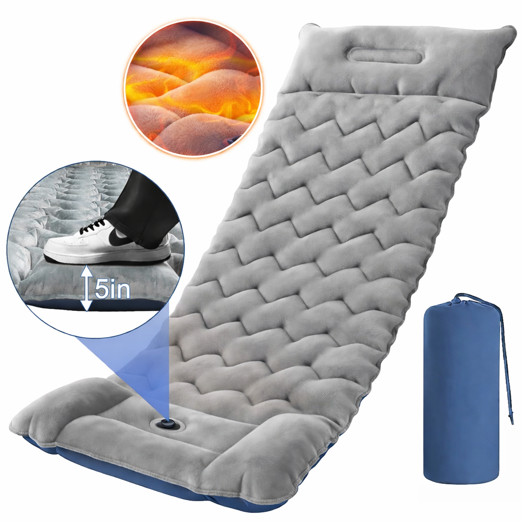 Camping Sleeping Pad, Ultralight Inflatable Air Mattress Built-in Foot Pump, Compact & Waterproof for Camping Backpacking Hiking Traveling Tent - Upgraded Fleece-Lined Version