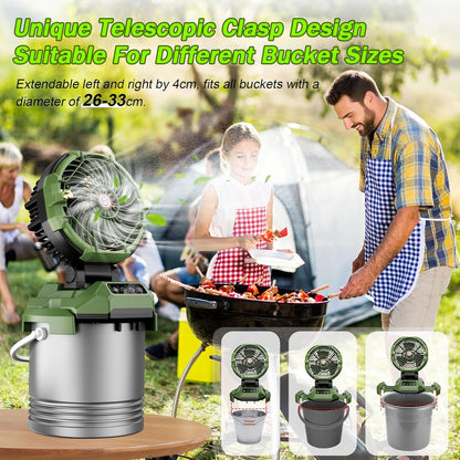 Portable Misting Fan - 30000mAh Battery Powered, 4-Speed Cooling Fan with Adjustable Spray, 120° Oscillation for Camping, Patio, Adjustable Base for 10-13in Water Tank(No Bucket Included)