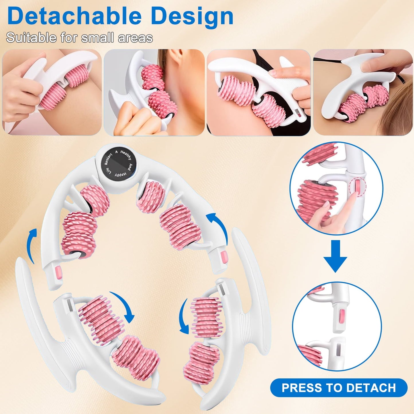 Merryhome Anti-Cellulite Massage Roller, Manual Body Massager for Legs, Arms, Stomach and Buttocks, Pink