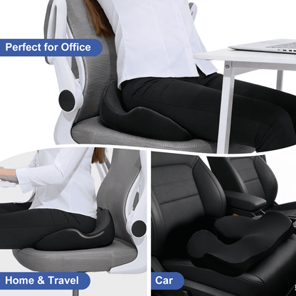Henotian Memory Foam Seat Cushion for Office Chair, Extra-Thick Ergonomic Chair Cushion for Tailbone, Sciatica & Back Pain Relief, Non-Slip Car Seat Pillow Black