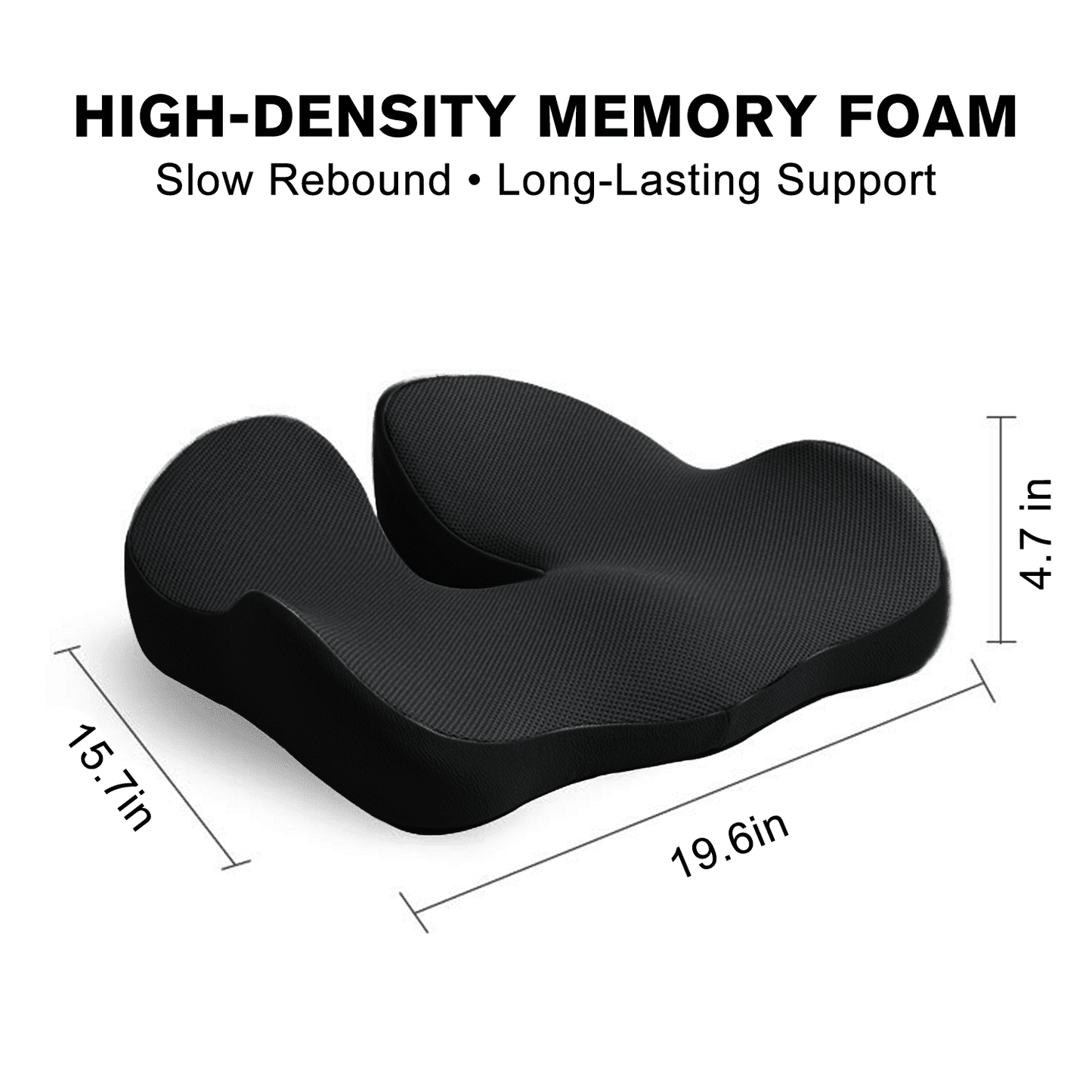Henotian Memory Foam Seat Cushion for Office Chair, Extra-Thick Ergonomic Chair Cushion for Tailbone, Sciatica & Back Pain Relief, Non-Slip Car Seat Pillow Black