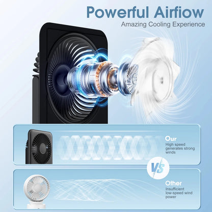 Desk Fan Portable Fan Rechargeable 5000mAh Personal Fan, Silent Small Table Fan Travel Fan for Sleeping with Display & 100-Speed, Desktop Fan for Bedroom Office Camping- Black