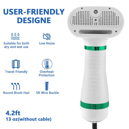 Merryhome 4-in-1 Pet Hair Dryer with Slicker Brush, 300W Dog Grooming Dryer, 3 Air Speeds, Quiet Low Noise with Overheat Protection for Dogs and Cats