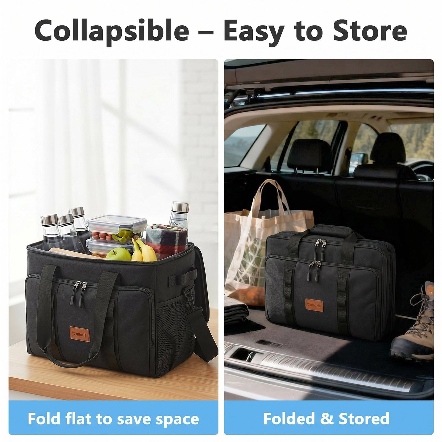 Merryhome 60 Can Collapsible Soft Sided Cooler Bag, Leakproof Insulated Portable Cooler for Beach, Camping, Travel, Picnic and Grocery, Black