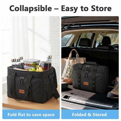 Merryhome 60 Can Collapsible Soft Sided Cooler Bag, Leakproof Insulated Portable Cooler for Beach, Camping, Travel, Picnic and Grocery, Black
