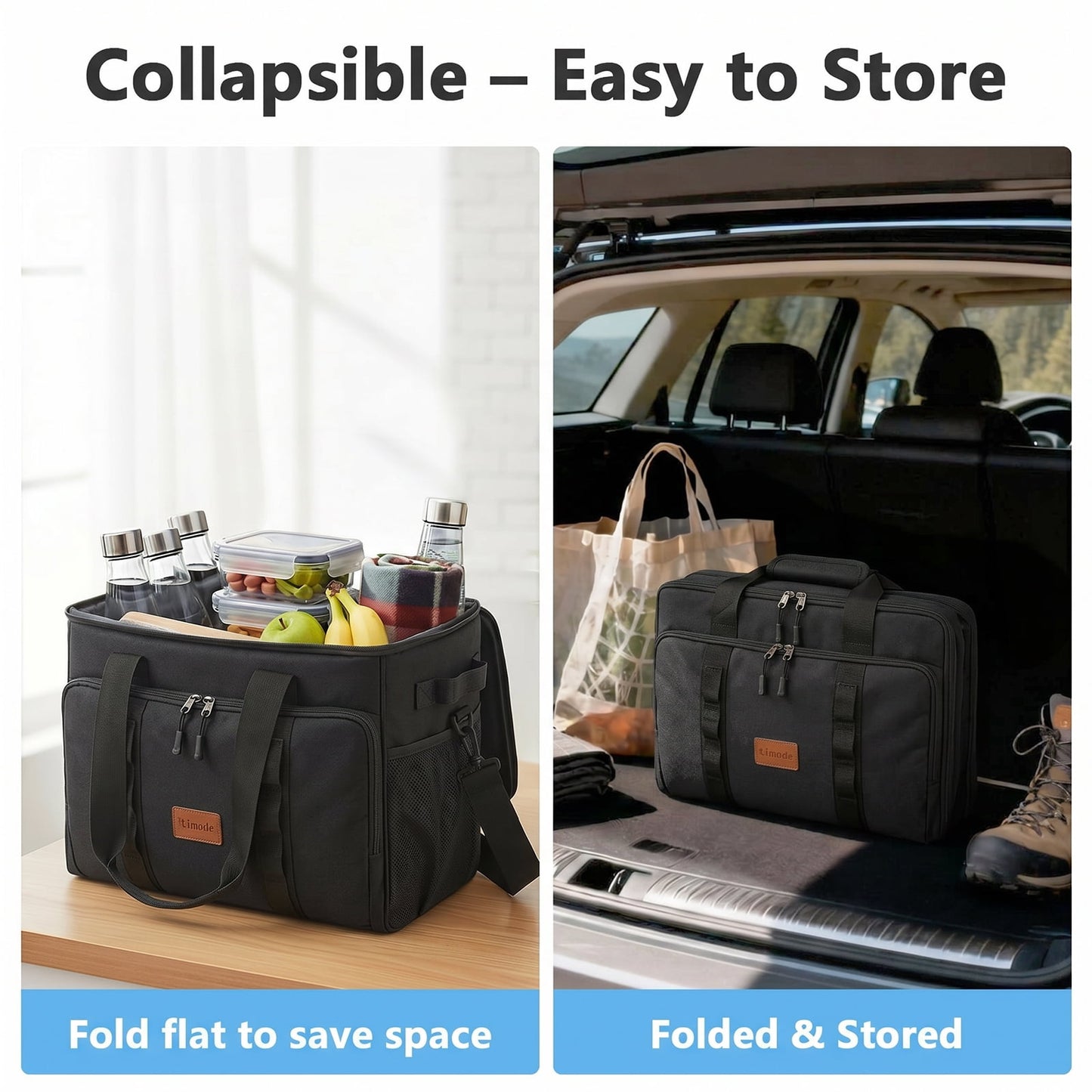 Merryhome 60 Can Collapsible Soft Sided Cooler Bag, Leakproof Insulated Portable Cooler for Beach, Camping, Travel, Picnic and Grocery, Black