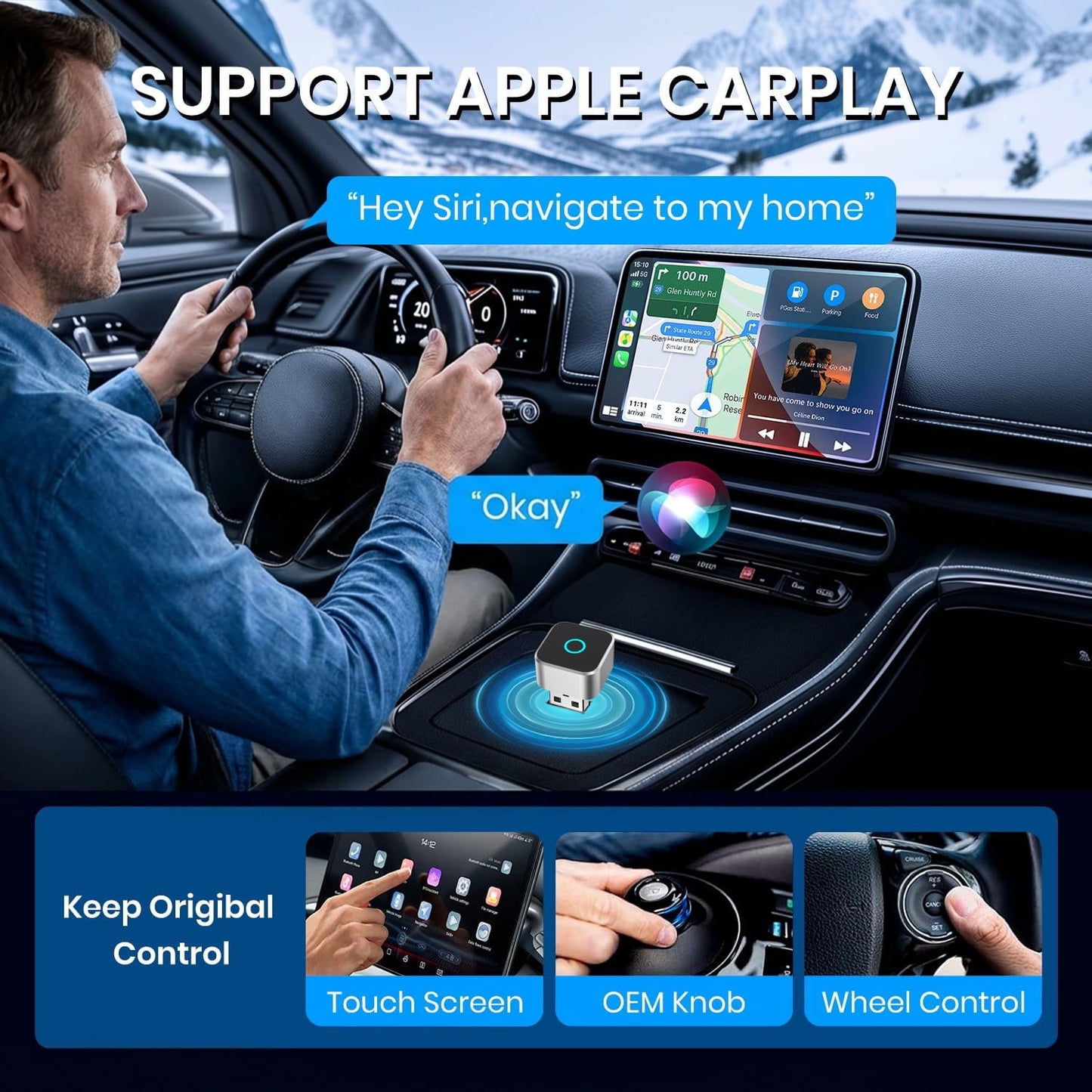 Wireless CarPlay Adapter, 2-in-1 Apple CarPlay and Android Auto Adapter, Convert Wired to Wireless, Plug and Play for iOS 10+ & Android 10+, Black
