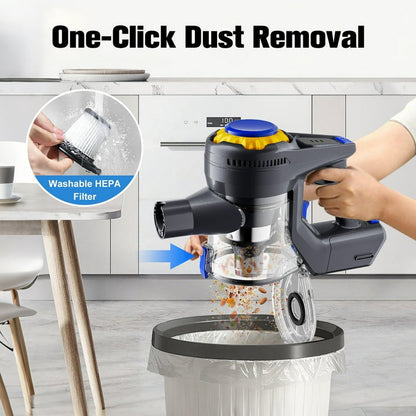 Cordless Vacuum Cleaner, 50mins Runtime, Powerful Stick Vacuum 6*2600mah Rechargeable Cordless Vacuum for Carpet, Tile, Pet Hair, Hardwood Floors, Blue