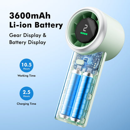 Portable Handheld Fan, 4000mAh USB Rechargeable Mini Fan with 5 Speeds, Powerful Personal Cooling Fan, Small Pocket Fan for Travel, Office, Outdoor, Green