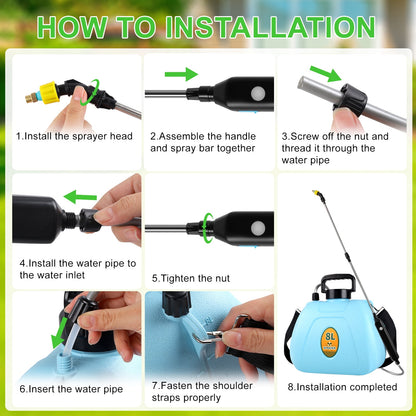Merryhome Battery Powered Sprayer, 2.1 Gallon/8L Electric Sprayer with 3 Mist Nozzles, USB Rechargeable Handle, Retractable Wand & Adjustable Strap for Lawn, Garden, Yard and Weed Control