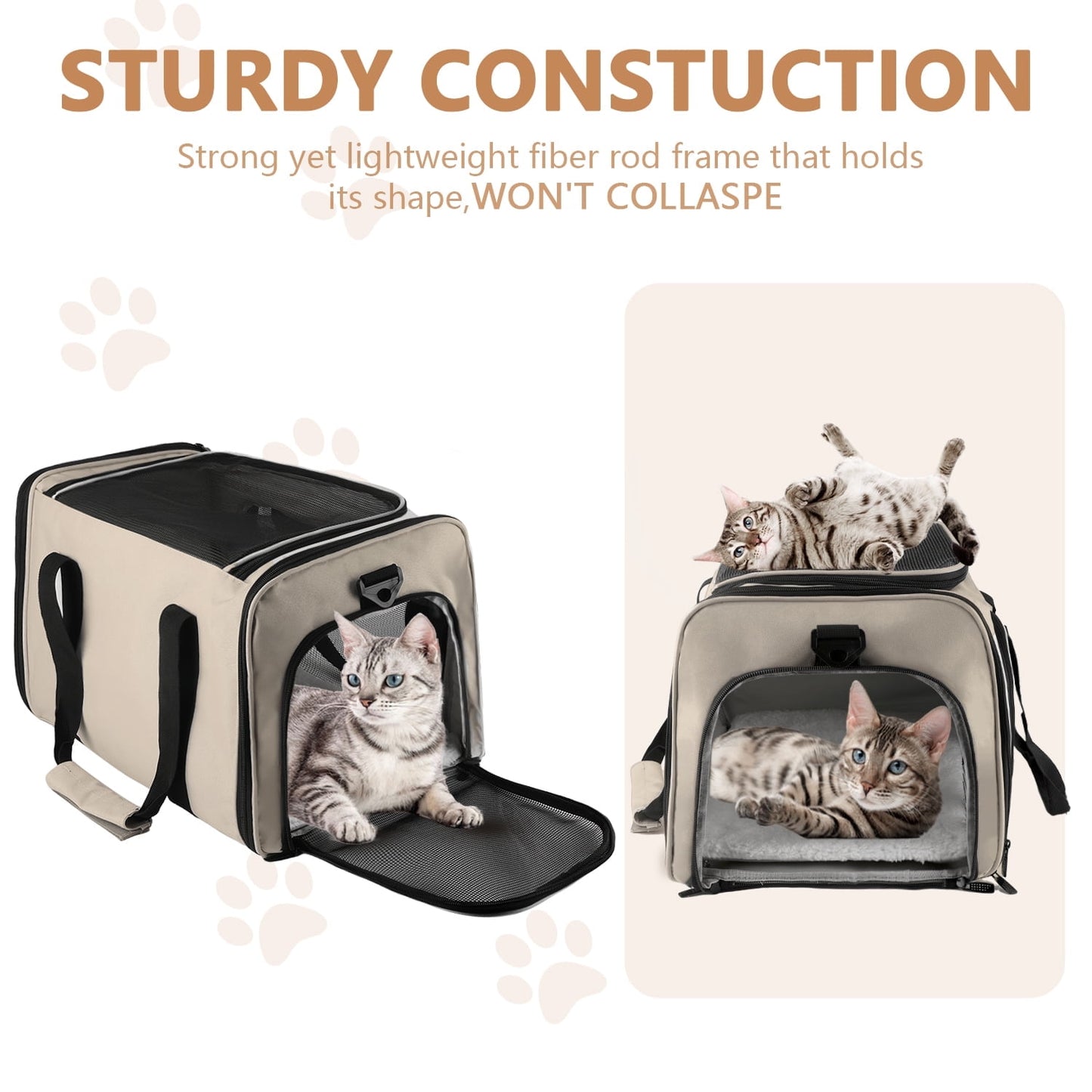 Merryhome Cat Carrier 18 in, Airline Approved Soft-Sided Pet Travel Bag, Foldable Waterproof for Small Cats and Dogs up to 15 lbs, Coffee
