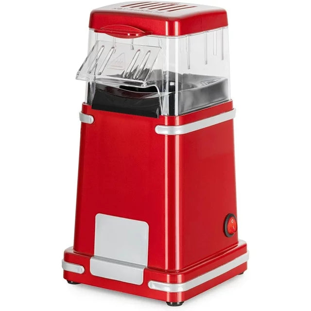 HOOFUN Popcorn Maker, 1200W Fat Free Hot Air Popcorn Popper Retro Design, For Movie Lovers, Metallic Red Popcorn Machine