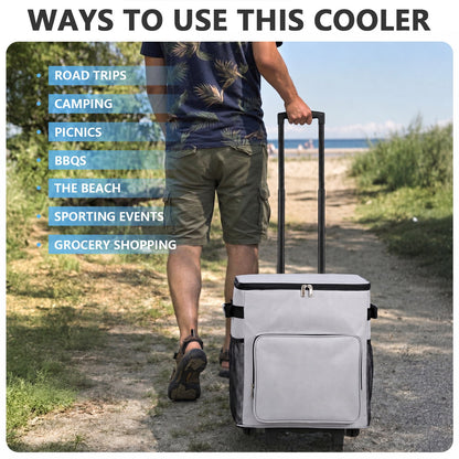 Merryhome Cooler with Wheels, 60-Can 40 Qt Rolling Cart Soft Cooler Bag, Foldable Leak-Proof Cold Retention Cooler for Camping, Beach, Grocery