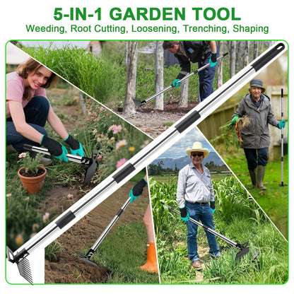 Merryhome 60″ Long‑Handle Weed Puller Tool – 11‑Teeth Steel Head Garden Weeding Tool & Lawn Dandelion Remover for Yard, Patio, Outdoor Use
