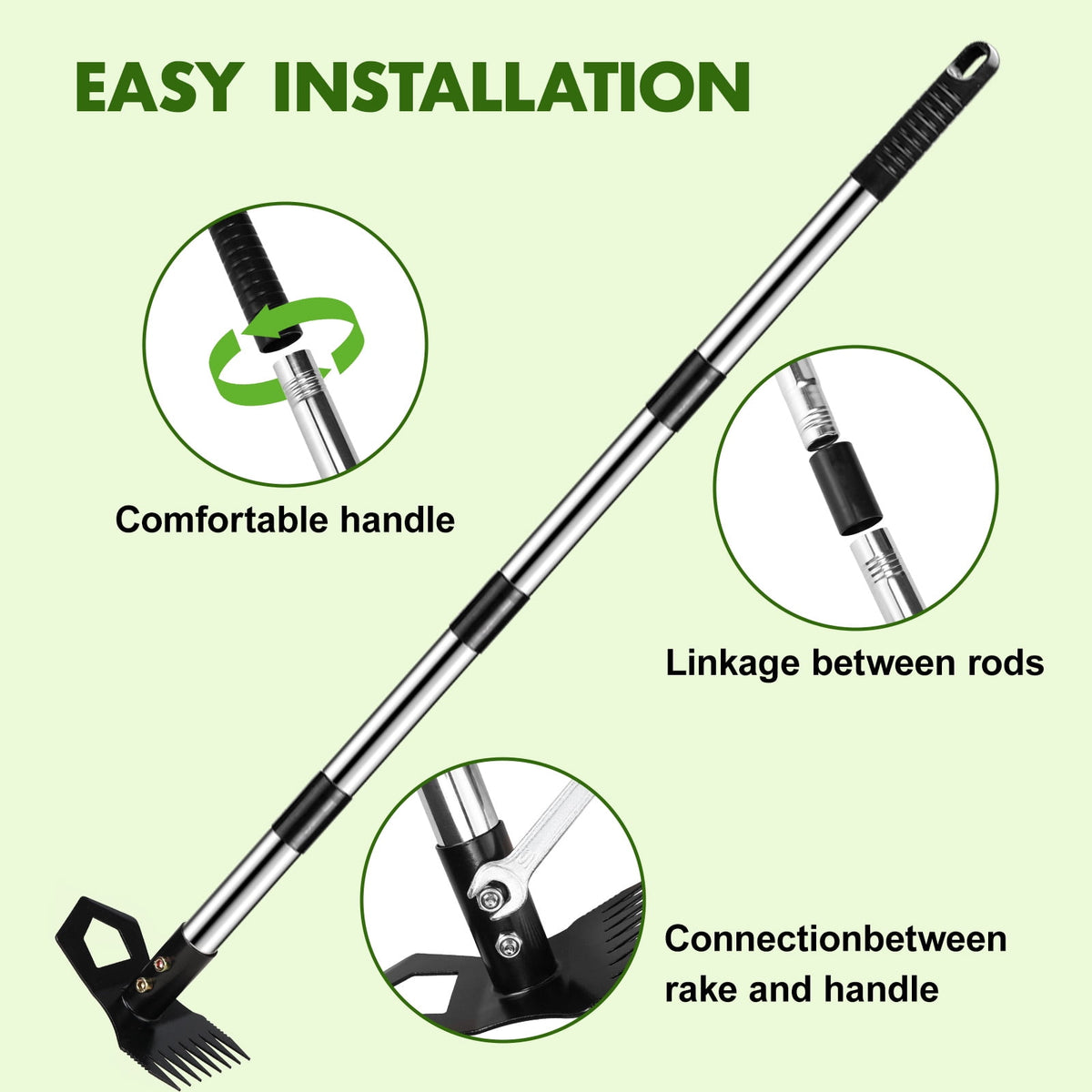 Merryhome 60 Inch Long Handle Stand Up Weed Puller Tool, 2-in-1 8-Tine Weed Rake & Hoe, Heavy Duty Stainless Steel Weeding Tool for Lawn Garden Yard – No Bending, No Kneeling