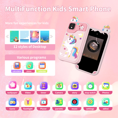 Kids Smart Phone for Girls, Christmas Birthday Gifts for Girls Age 3-10 Kids Toys Cell Phone, 2.8" Touchscreen Toddler Learning Play Toy Phone with Dual Camera, Game, Music Player, 32GB Card