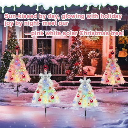 PUCACHI 31.5" Solar Path Christmas Trees 4-pack Artificial Mini Christmas Tree with Lights for Porch, Driveway, Patio Outdoor Christmas Decoration