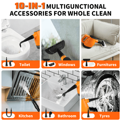 Handheld Steam Cleaner, 10 in 1 Steamer Cleaning& Safety Lock, Multi-Surface & Powerful Home Use for Cleaning, Car, Bathroom, Shower, Window, Grime, Grease