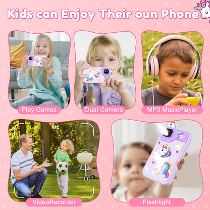 WHATOOK Kids Smart Phone for Boys with 32G Card , Christmas Birthday Gifts for Age 3-10 Kids Toys Cell Phone, 2.8" Touchscreen Toddler Learning Toy, Dual Lens, Music Player Purple