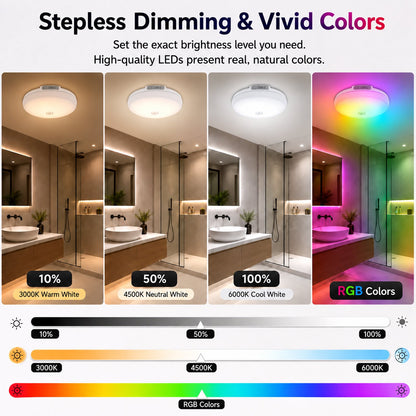 Henotian Rechargeable Shower Light, 10000mAh Wireless Ceiling Lamp, 300LM IP54 Water Resistant, 12 Rgb Colors, Remote and Touch Control, Magnetic Mount for Bathroom, Bedroom, Closet