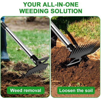 Merryhome 60″ Long‑Handle Weed Puller Tool – 11‑Teeth Steel Head Garden Weeding Tool & Lawn Dandelion Remover for Yard, Patio, Outdoor Use