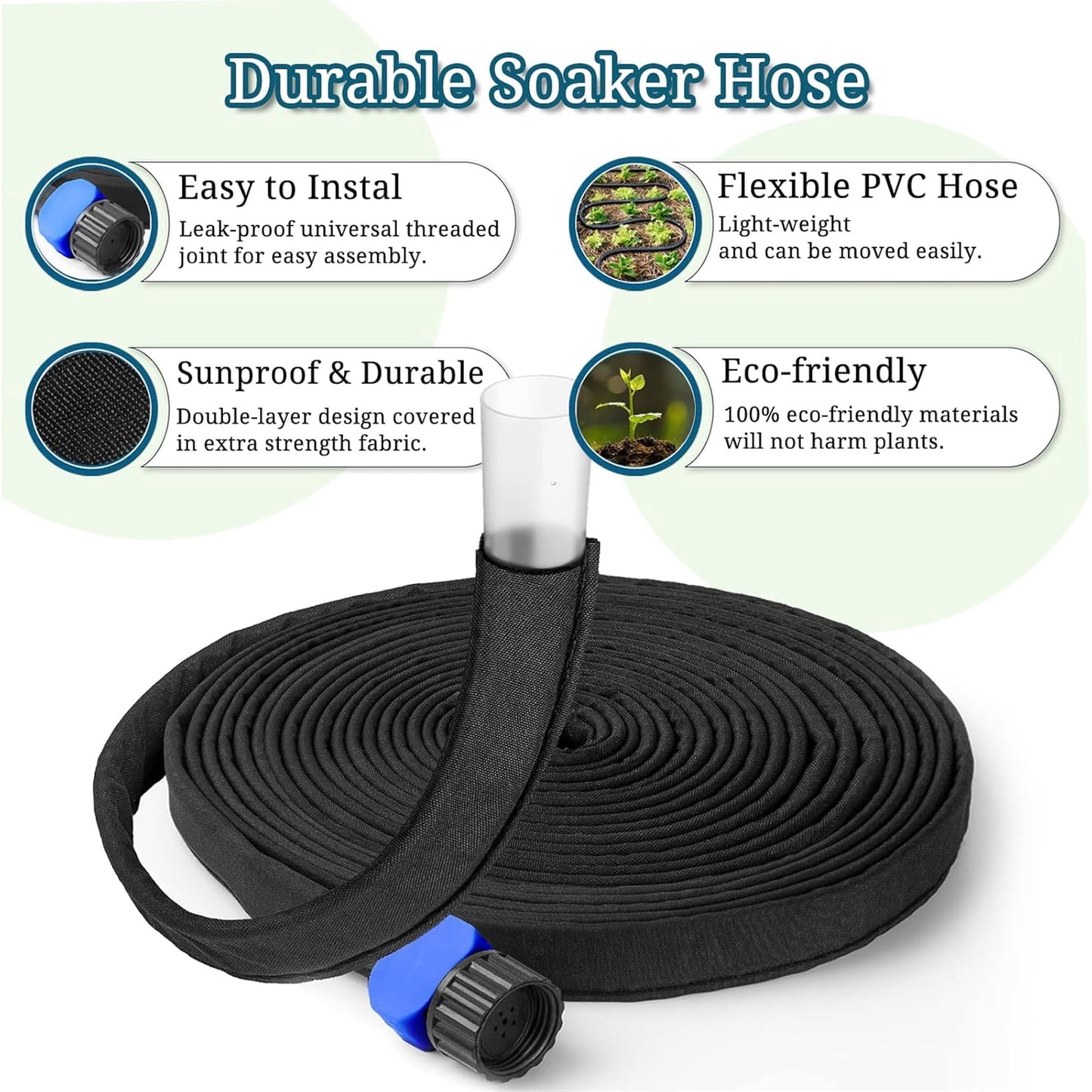 Flat Soaker Hose 25ft 2 Pack for Garden Beds, 25ft 1/2" Linkable Consistent Drip Irrigation Hose Save 80% Water, Leakproof Heavy Duty Double Layer Sprinkler Hose Black