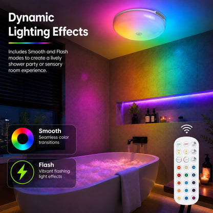 Henotian Rechargeable Shower Light, 10000mAh Wireless Ceiling Lamp, 300LM IP54 Water Resistant, 12 Rgb Colors, Remote and Touch Control, Magnetic Mount for Bathroom, Bedroom, Closet