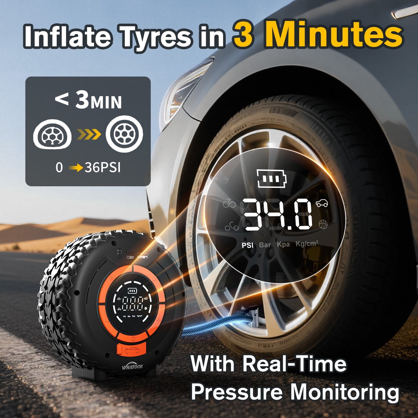 Car Jump Starter With Air Compressor Power Bank 3500A 150PSI Car Battery Jump Starter Digital Display Tire Inflator Portable Battery Jump Box