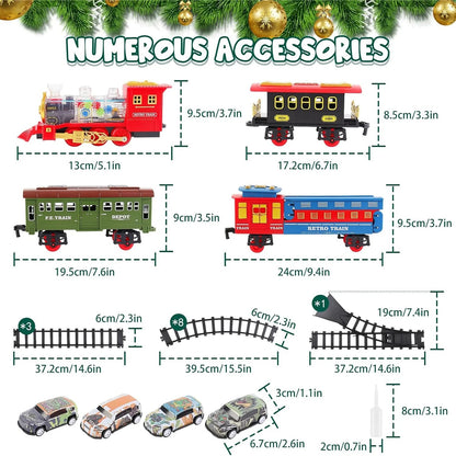 Teblint Christmas Train Set Toys, Electric Train Toys with Smoke, Lights, Sounds, Rechargeable Toy Train Steam Locomotive with Cargo Cars & Tracks Christmas Birthday Toy Train Gifts for Kids Age 3-8