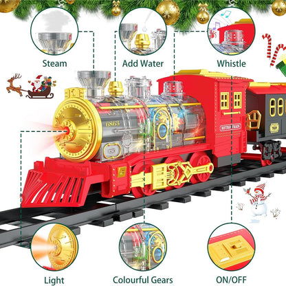 Teblint Christmas Train Set Toys, Electric Train Toys with Smoke, Lights, Sounds, Rechargeable Toy Train Steam Locomotive with Cargo Cars & Tracks Christmas Birthday Toy Train Gifts for Kids Age 3-8
