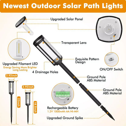Bright Solar Pathway Lights Outdoor, 4 Pack Solar Powered Garden Lights Waterproof IP65, Auto On/Off Outdoor Light for Lawn Patio Walkway Driveway Decor Landscape Lighting