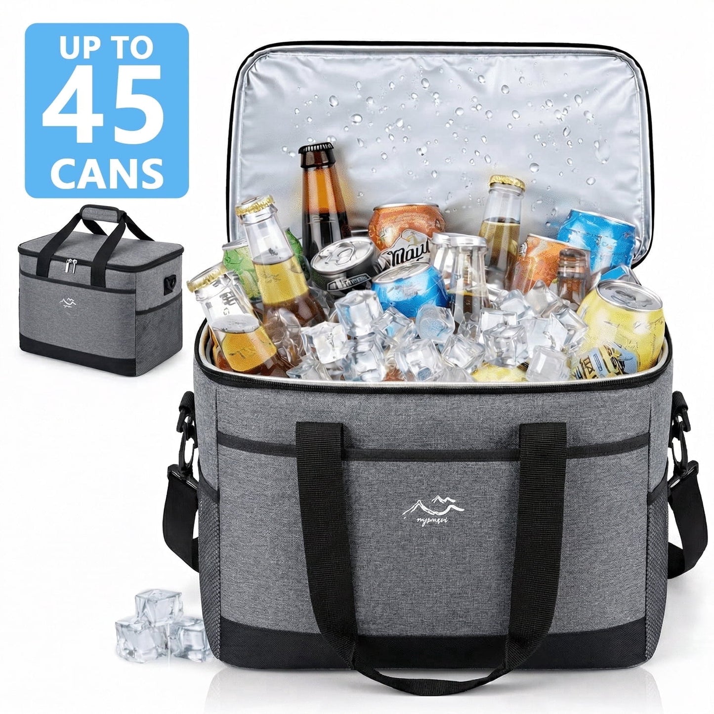 Merryhome 45 Can Soft Sided Cooler Bag, 29 Qt Insulated Leakproof Collapsible Cooler with Shoulder Strap for Beach, Camping, Picnic and Travel, Gray