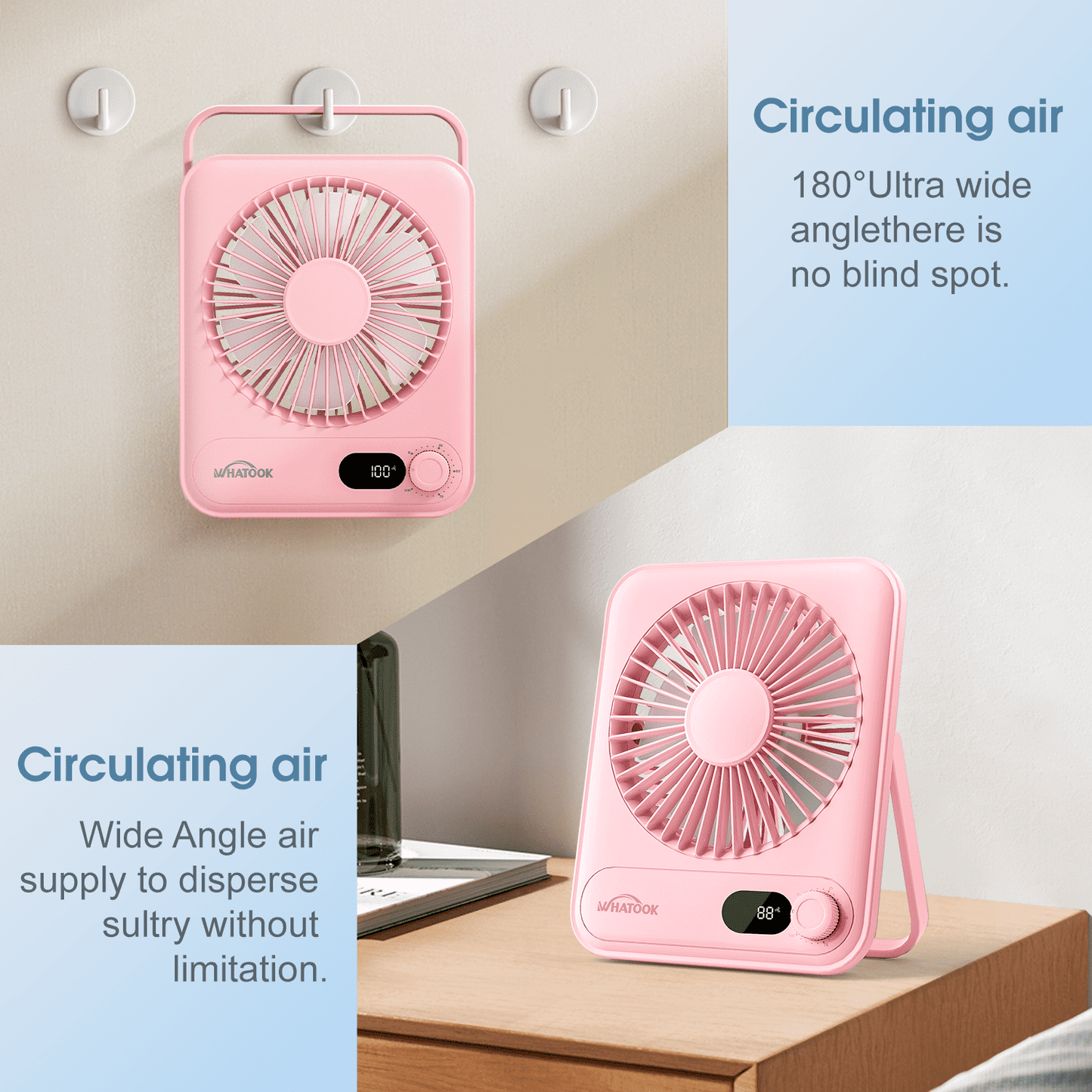 Desk Fan Battery Operated, Portable USB Rechargeable Fan, 5000 mAh 180° Quiet Personal Fan With Power Display, 100 Speeds Adjustable Table Fan for Desktop, Home, Travel
