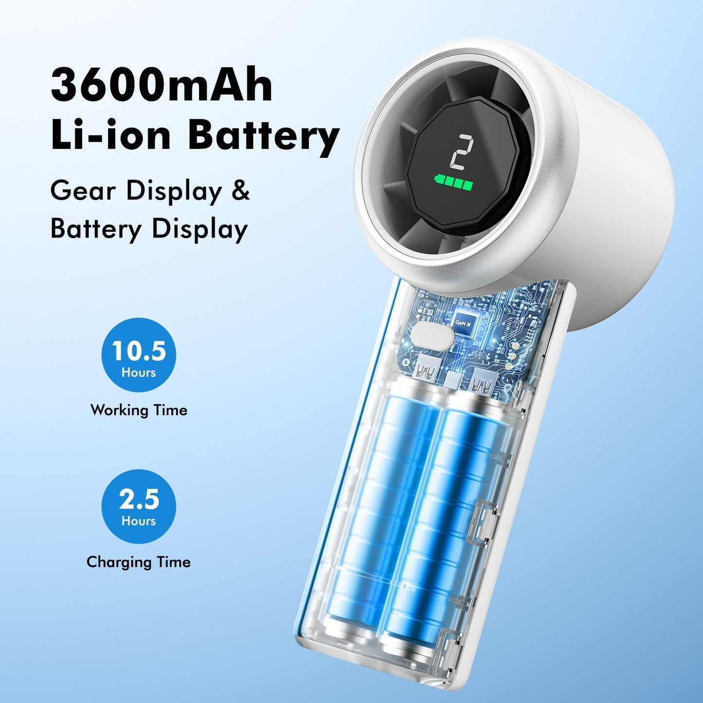 Portable Handheld Fan, 4000mAh USB Rechargeable Mini Fan with 5 Speeds, Powerful Personal Cooling Fan, Small Pocket Fan for Travel, Office, Outdoor, White