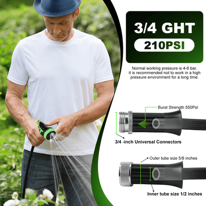 Garden Hose 50FT Non-Expandable Lightweight Water Hose with 10-Function Spray Nozzle, Kink-Free Leak-Proof Hose for Yard Lawn Garden Car Wash